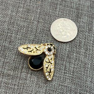 1928 Fly Bug Brooch Pin As Is Insect Gold Black Clear Rhinestone Vintage Retro